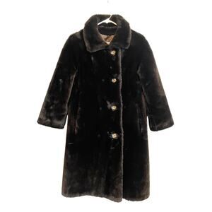 VTG 60s Borgana by Sportown Faux Fur Coat Brown Pockets Med Mod Glam Hollywood